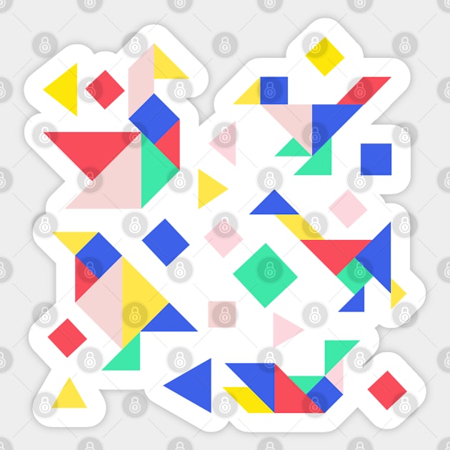 Geometric Birds Colorful Abstract Retro Design Sticker by hippohost